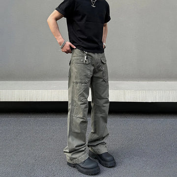 Aidase Street Casual Pants Men Summer 2024 New Y2k Fashion Original Harajuku Vintage Gray Pocket Punk Loose Straight Leg Cargo Trousers aidase-shop